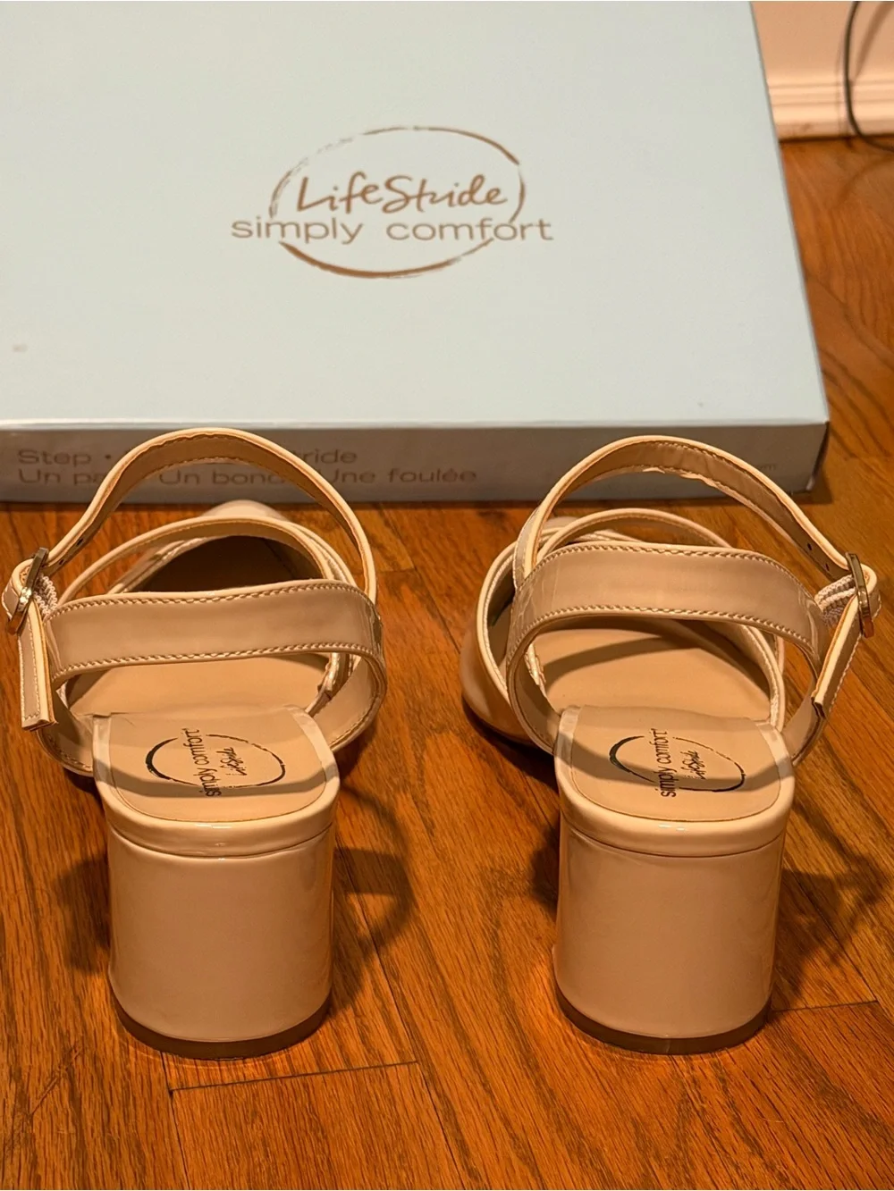 Life Stride Cream Patent Pointed-Toe Crossover Slingback Heels
